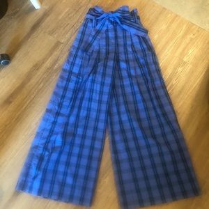 Adorable blue plaid wide leg high wait dress pant